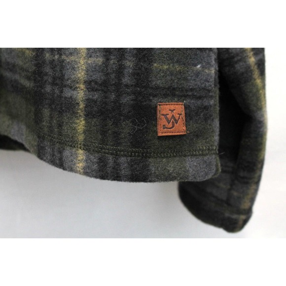 John Wayne Shirt Fleece Jacket size 2XL Green Plaid Mock 1/4 Snap Up Long Sleeve - Picture 5 of 8